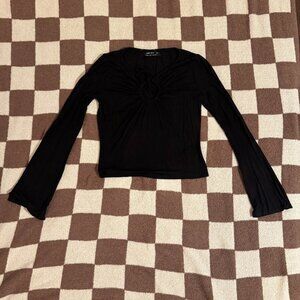 Urban Outfitters - UO Silence & Noise, Black Cropped Long Bell Sleeve Top